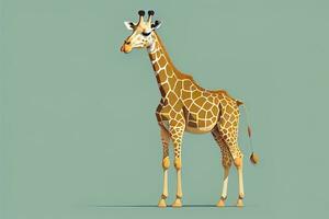 Giraffe isolated on green background. Cartoon style. Vector illustration. ai generative photo