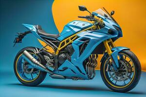 Modern powerful sports motorcycle on a colorful background. ai generative photo