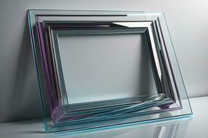 Glass picture frame on a solid color background. ai generative photo