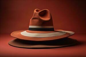 Fashionable hat on a solid color background. ai generative photo