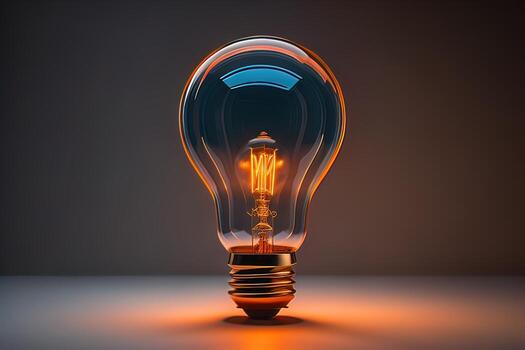 Glowing glass light bulb on dark background. ai generative photo