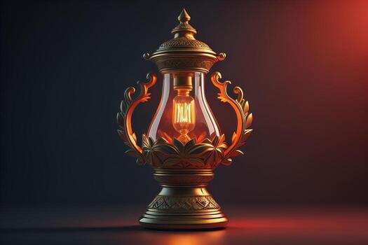 Lantern on a wooden table and a dark background. ai generative photo