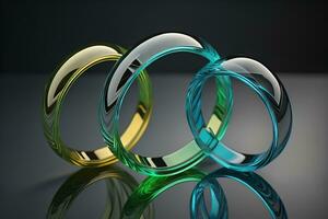 Colorful glass rings on a black background. ai generative photo