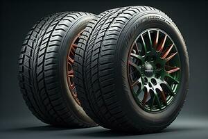 Car tires on a solid color background. ai generative photo