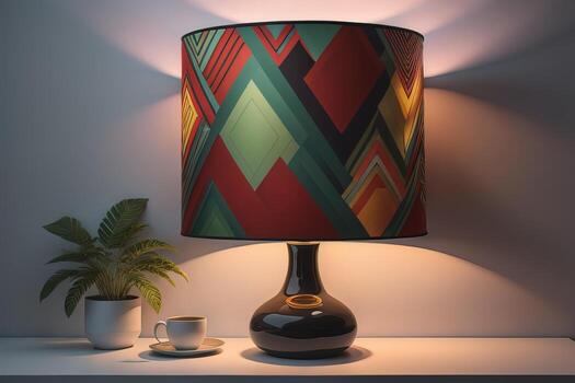 decorative table lamp on solid color background. ai generative photo