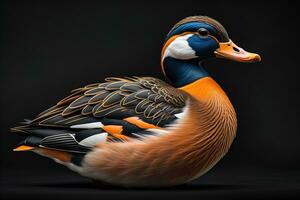 Beautiful duck on a solid color background. ai generative photo