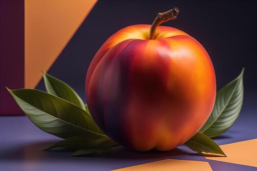 Ripe red peach on a solid color background. ai generative photo