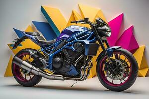 Modern powerful sports motorcycle on a colorful background. ai generative photo