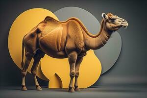 Camel head on solid color background, close up. Vintage style. ai generative photo