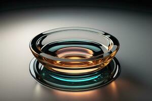 Empty glossy transparent ashtray on a dark background. ai generative photo