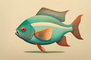 Illustration of a fish on a yellow background, vector illustration. ai generative photo