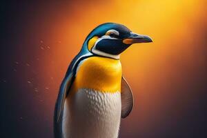 Cute penguin standing in front of solid color background. ai generative photo