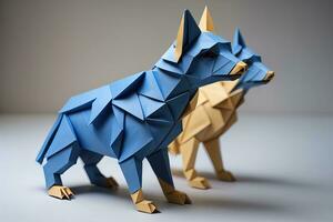 Paper origami animal isolated on solid color background. ai generative photo