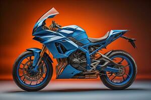 Modern powerful sports motorcycle on a colorful background. ai generative photo