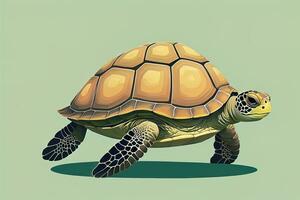illustration of a turtle on a green background in cartoon style. ai generative photo