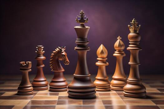 Different chess piece on a solid color background. ai generative photo