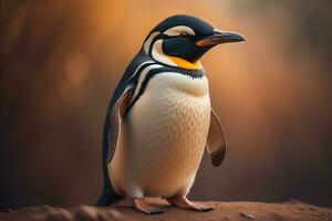 Cute penguin standing in front of solid color background. ai generative photo