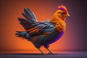 Colorful chicken on a solid color background, studio photo. ai generative photo