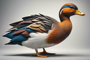 Beautiful duck on a solid color background. ai generative photo
