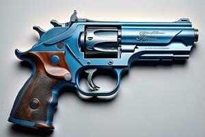 Semi-automatic handgun on a solid color background. Close-up. ai generative photo