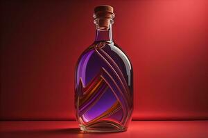 Bottle with a liquid on a solid color background. ai generative photo