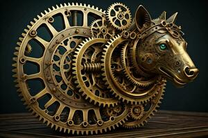 Steampunk mechanism with gears and cogwheels. ai generative photo