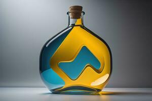 Bottle with a liquid on a solid color background. ai generative photo