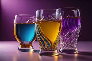 Glasses for different alcoholic beverages. ai generative photo