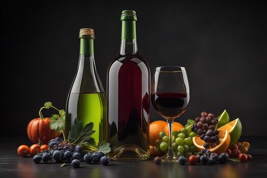 Glass of red wine on black background. ai generative photo