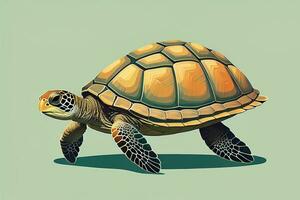 ilustración de un Tortuga en un verde antecedentes en dibujos animados estilo. ai generativo foto