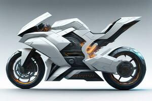 a white super sports motorcycle on a gray background. ai generative photo
