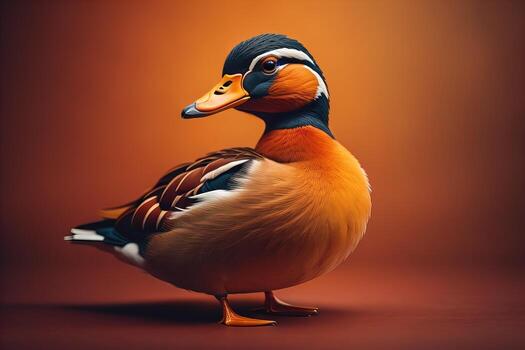 Beautiful duck on a solid color background. ai generative photo