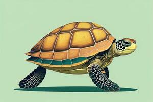 illustration of a turtle on a green background in cartoon style. ai generative photo