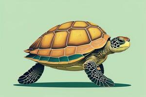 ilustración de un Tortuga en un verde antecedentes en dibujos animados estilo. ai generativo foto