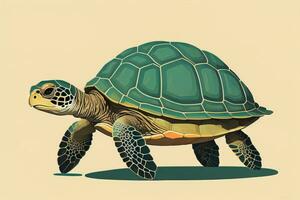 ilustración de un Tortuga en un verde antecedentes en dibujos animados estilo. ai generativo foto