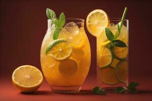 Glass of lemonade with fresh lemons. ai generative photo