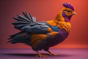 Colorful chicken on a solid color background, studio photo. ai generative photo