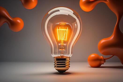 Glowing glass light bulb on dark background. ai generative photo