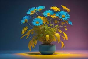 Flowers in a pot on a solid color background. ai generative photo