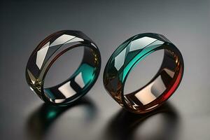 Colorful glass rings on a black background. ai generative photo