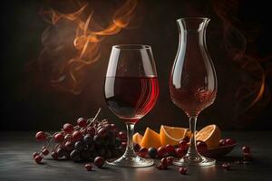 Glass of red wine on black background. ai generative photo