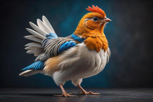 Colorful chicken on a solid color background, studio photo. ai generative photo