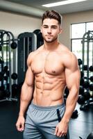 Photography of Attractive fit man in the gym, Generative AI photo