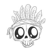 Cute skull wearing a fur hat for coloring vector