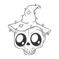 Cute skull wearing a witch hat for coloring vector