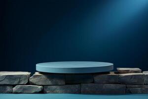 White podium with tropical plant and stone photo
