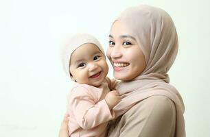 asiático familia por madre musulmán de la madre día amor familia ai generado foto