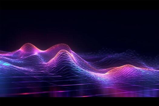 Blockchain data fields. Network line connect stream. Concept of AI technology, digital communication, Cyber big data flow science research, 3D illustration music waves 4k Ai Generated photo