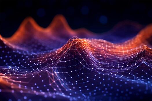 Blockchain data fields. Network line connect stream. Concept of AI technology, digital communication, Cyber big data flow science research, 3D illustration music waves 4k Ai Generated photo