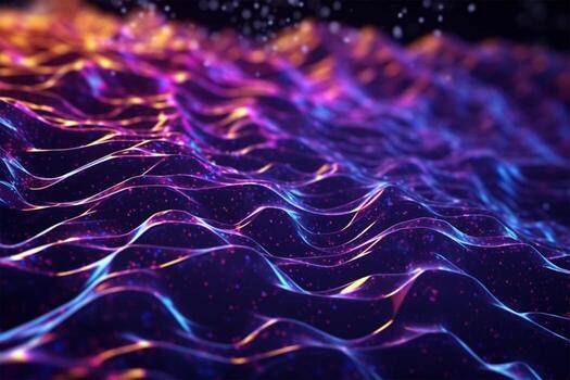 Blockchain data fields. Network line connect stream. Concept of AI technology, digital communication, Cyber big data flow science research, 3D illustration music waves 4k Ai Generated photo